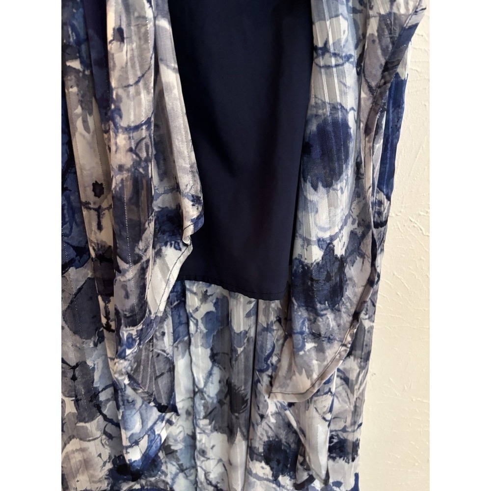 Lulus Blue Floral High Low Maxi Dress Pleated Metallic Stripe Surplice Size L - Picture 5 of 9